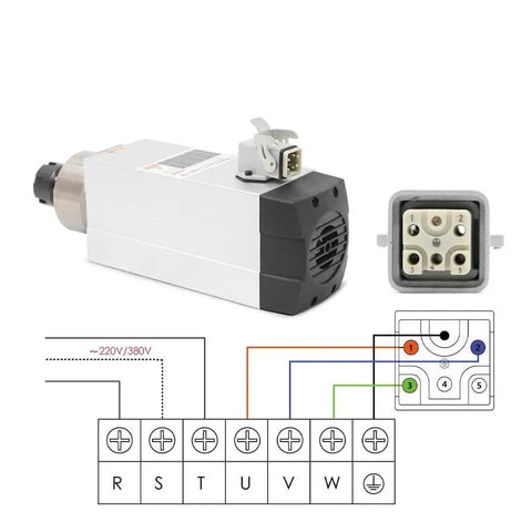 Beefed Up 2.2kW ER25 Air Cooled Spindle With 18000 RPM And 300 Hz, schematic view, ceramic ball bearings, CNC machine compatibility.