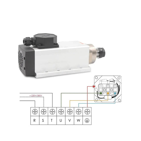 2.2kW ER20 Air Cooled Spindle Kit With Four Steel Bearings, 110V Industrial CNC Tool for Engraving and Milling, wiring diagram visible