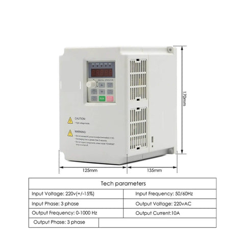 ER25 Air Cooled CNC Spindle 2.2kW 220V with Ceramic Ball Bearings for Woodworking and Precision CNC Routers, side view with dimensions