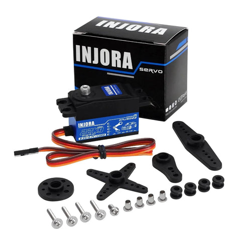 22KG Low Profile Digital Servo and 25T Servo Horn for 1/10 RC Car Robot Model Upgrade with accessories and packaging