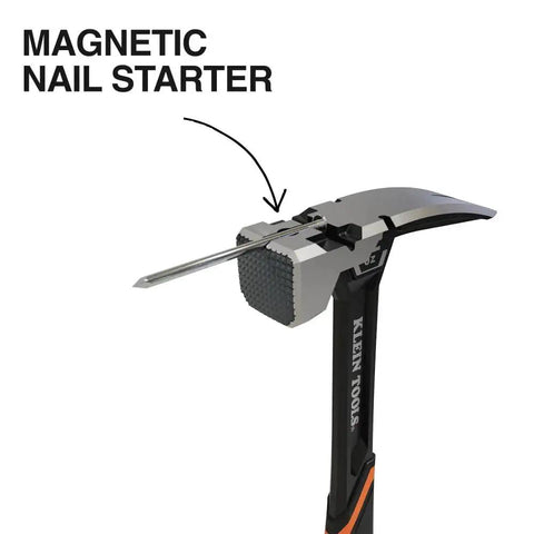 Close-up of 22 Ounce Milled Face Framing Hammer with Straight Claw showing magnetic nail starter and milled strike face.