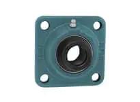 Front view of 50mm Wide Eccentric Collar 4-Bolt Flange Locking Insert UGSLF210 for Linear Slide Unit with stainless shaft clamp.