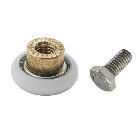 Close-up of copper shower door roller and screw from Four Sets 23mm Shower Door Rollers With Screws Replacement Wheels For Bathroom Sliding Doors.