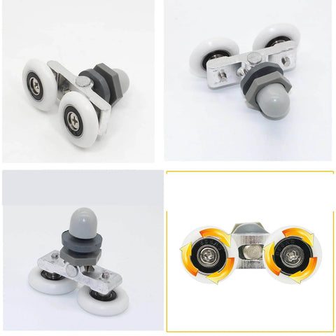 6PCS 23mm shower door rollers replacement with sliding wheels and runners, double pulleys for smooth glide on curved glass doors