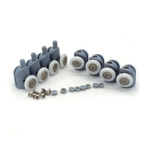 23mm Shower Door Rollers Set of 8 Single Replacement Runners with 4 Upper and 4 Bottom Wheels for Bathroom Glass Doors Spring Loaded Design
