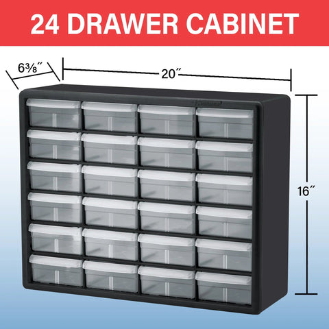24-Drawer Plastic Storage Cabinet For Garage Organization And Craft Storage, Small Parts Organizer, black, front view