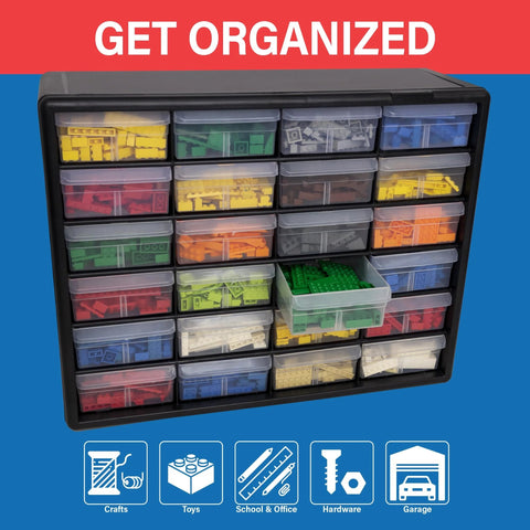 24-Drawer Plastic Storage Cabinet For Garage Organization And Craft Storage, Small Parts Organizer containing colorful items