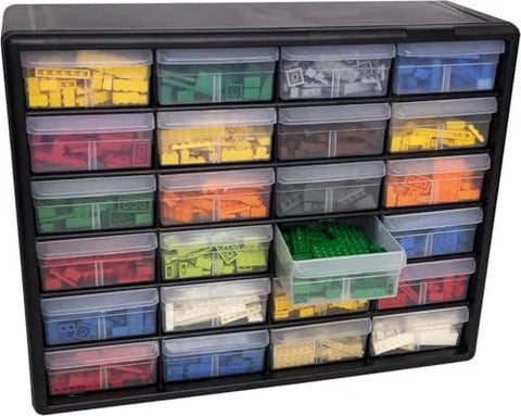24-Drawer Plastic Storage Cabinet For Garage Organization And Craft Storage, Small Parts Organizer For Beads And Building Bricks, Teacher Toolbox And Makeup Organizer, 20 Inches Wide By 6 Inches Deep By 16 Inches High, Black.