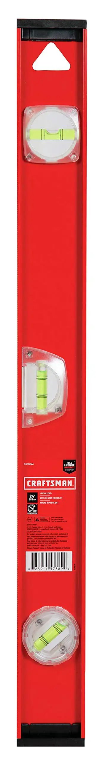 24 Inch I Beam Level with Rotating Vials for Pro Grade Framing Carpentry and Metalwork, featuring 360 Degree Vial System