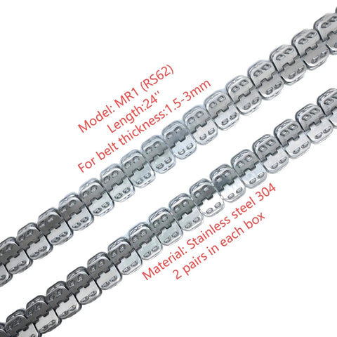 Close-up of 24 Inch Stainless Steel Conveyor Belt Fasteners With Hinge Pin Two Pairs In A Box For Belt Thickness 5 To 6 Millimeters