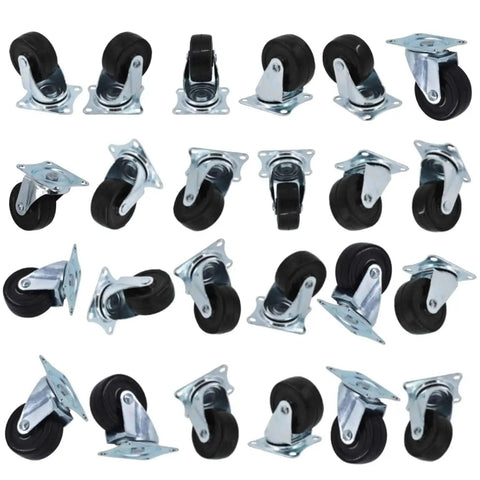24 Pack 2 Inch Swivel Casters With Rubber Wheels For Furniture Trolleys And Industrial Use, Heavy Duty Silent Movement, Load Capacity 85 Pounds Per Caster
