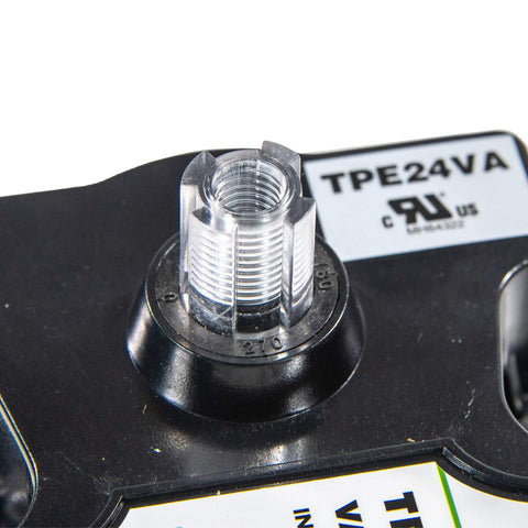 Valve actuator TPE24VA with metal threaded inlet on black housing, 24V UL-listed