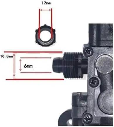 Detailed view of the 24 Volt DC High Pressure Diaphragm Pump 100 PSI 4.0 Liters Per Minute Self Priming Water Pump connection dimensions