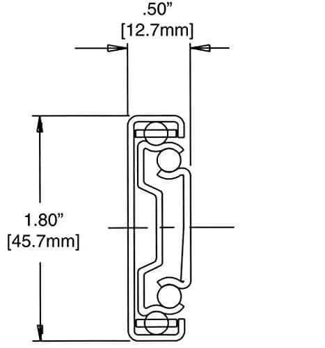 Technical diagram of 24" Inch - 45mm Ball Bearing Drawer Slide - 100 Pound - Side Mount - Pair showing dimensions and structure.