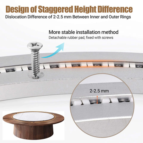 Close-up of 24 Inch Lazy Susan Bearing Heavy Duty Aluminum Alloy Turntable with Silent Smooth Ball Bearing Design installed