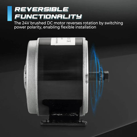 Side view of 24V 250W Brushed Permanent Magnet Electric Motor Generator with reversible function for e-scooter use