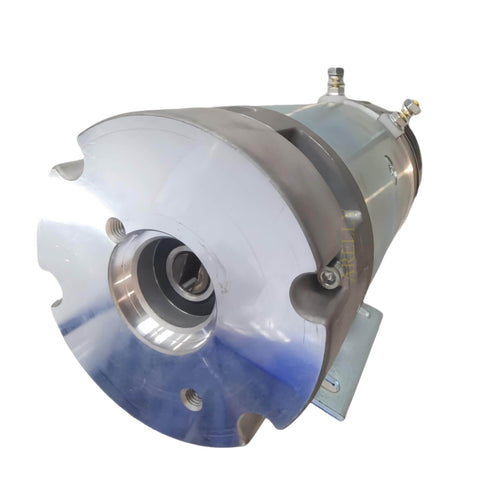 Close-up of 147664 Motor 24V Electric Motor Skyjack Lift Replacement Part for SJIII3219 and SJIII3220, focus on metal components.