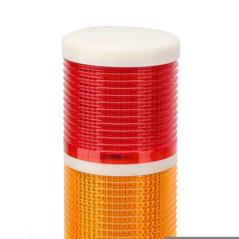 Close-up of 24V Industrial Tower Safety Stack Light with Ultra Bright LED Indicators, featuring red and orange multilayer design.