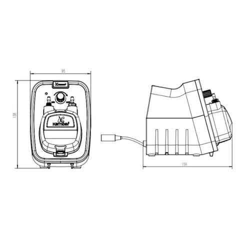 Technical diagram of 24V peristaltic pump high flow rate liquid dosing pump 180-520ml/min adjustable, Norprene tube 4mm ID x 7.2 mm OD