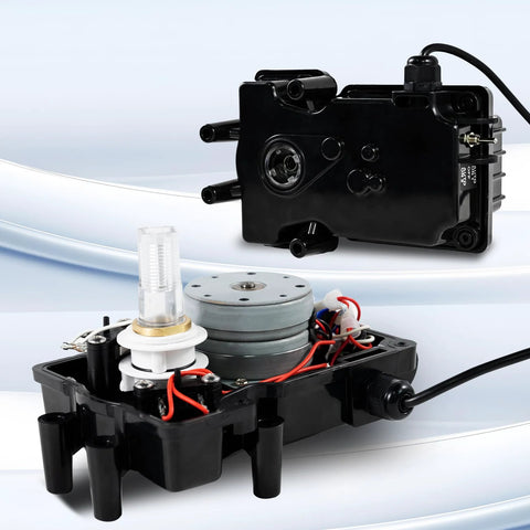 Pool valve actuator, 24V, black plastic housing with exposed motor and gears