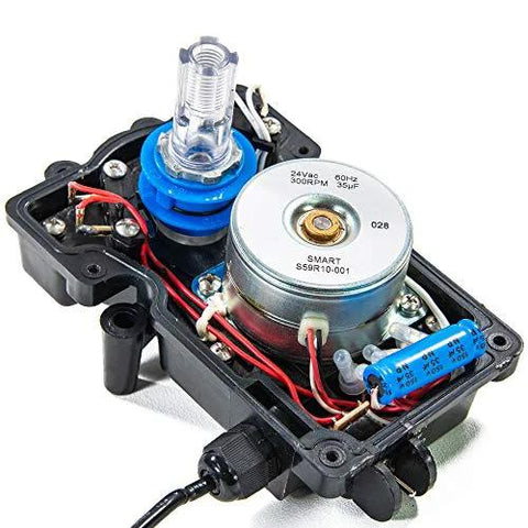 24V valve actuator control unit in black housing with blue knob and metal motor
