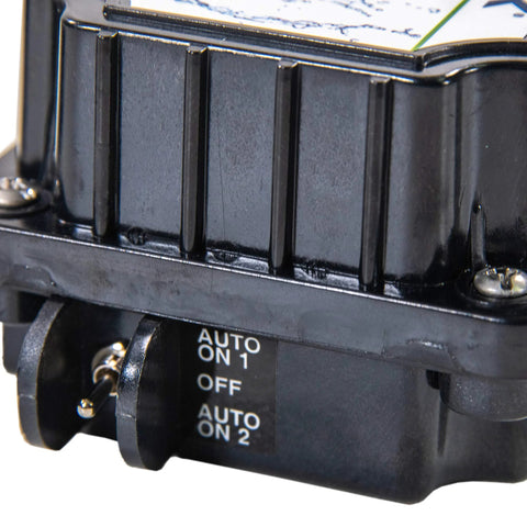 Black valve actuator control with Auto On 1, Off, Auto On 2 switches