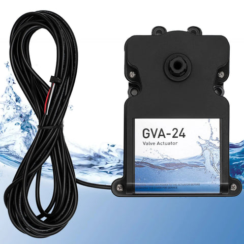 GVA-24 valve actuator for pool valves with 15 ft cable, black housing, front view.