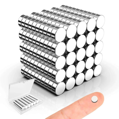 250 Pack 5x2mm Neodymium Magnets For Crafts And Projects Small Yet Strong For Home Office School DIY, stack and single on fingertip