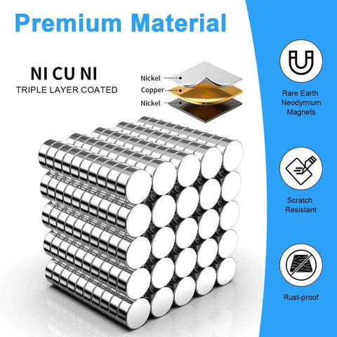 250 Pack 5x2mm Neodymium Magnets For Crafts And Projects Small Yet Strong For Home Office School DIY with Ni+Cu+Ni Coating