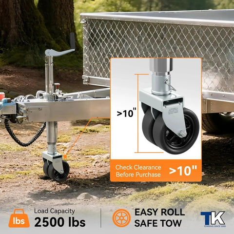 2,500 Lbs Dual 6 Inch Trailer Jack Swivel Caster With Upgraded Spoked Wheels And Reinforced Bracket Fits 2 Inch Jack Tubes
