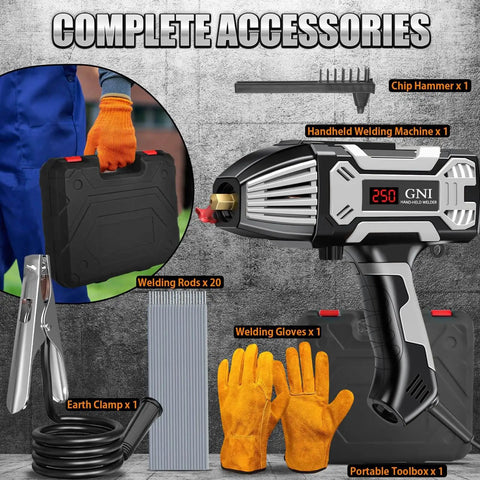 Portable 250 Amp Stick Welder With 110V Inverter LCD Display Arc Force Anti Stick Handheld Welder Beast with accessories shown