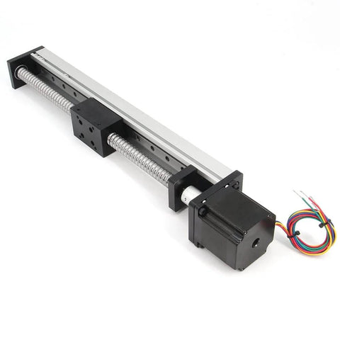 250mm Travel Linear Stage Actuator with SFU1605 Ball Screw and NEMA23 Stepper Motor on white background