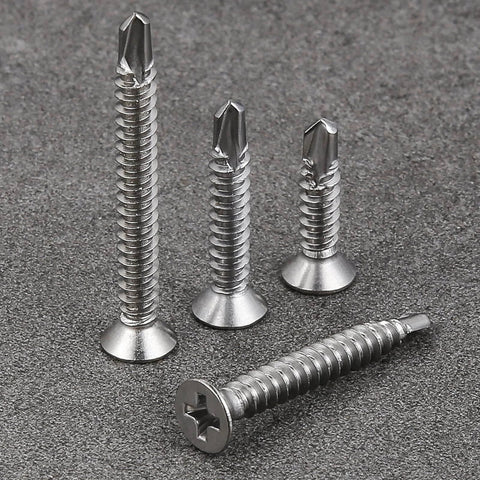 250pcs #8 x 1-1/4 Inch Flat Head Self Tapping Sheet Metal Screws Stainless Steel High Strength Quick Self Drilling Screws with Deep Threads