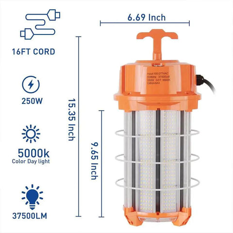 Ultra Bright 250W LED Temporary Work Light With 37,500 Lumens and 5000K Daylight, Portable Linkable IP65 Construction Lighting