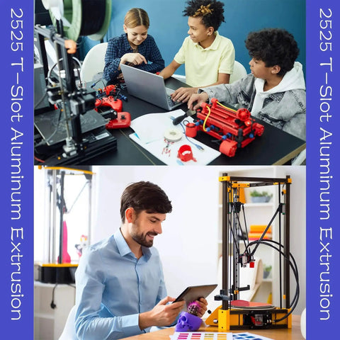 Diverse group using 1010 Series T Slot Aluminum Extrusion in educational projects and 3D printing setups.