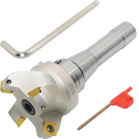 2.5 Inch Face Milling Cutter Kit With KM12 Holder And 63mm CNC End Mill R8 FMB22 Shank Shell Mill Arbor Four SEHT1204 Carbide Inserts 8mm Hex Wrench And T20 Wrench All In One Precision Milling Tool Set For CNC Machining