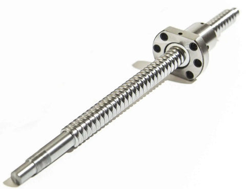 Premium 25mm Ball Screw SFU2505 NUW Kit With 600mm Length And 5mm Lead on white background, showing screw nut and end machining