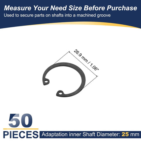 Internal Retaining Rings Set 50 Pcs 25 Mm Inner Diameter 65Mn Manganese Steel C Clip Circlips For Automotive Grooved Shafts Studs Pro Grade Heavy Duty Snap Rings