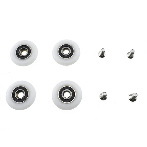 25mm diameter bearing steel shower door wheels with nylon rollers, stainless steel screws, ball bearings, four-piece set close-up