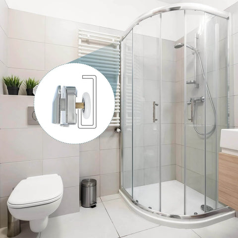 Installed 25mm shower door rollers replacement set with single runners wheels and pulleys in a curved shower enclosure.