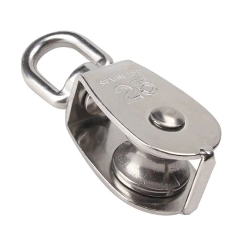 25mm Pulley Roller Stainless Steel Pully 304 Material Single Sheaved for Gate Winch Garage Door, showing side view of pulley