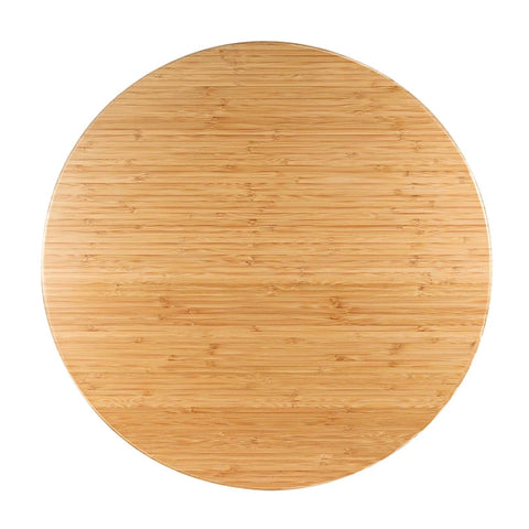 Top view of 26 Inch Bamboo Large Lazy Susan for Dining Table, Natural Bamboo Turntable Top with Heavy Duty Metal Rotating Hardware.