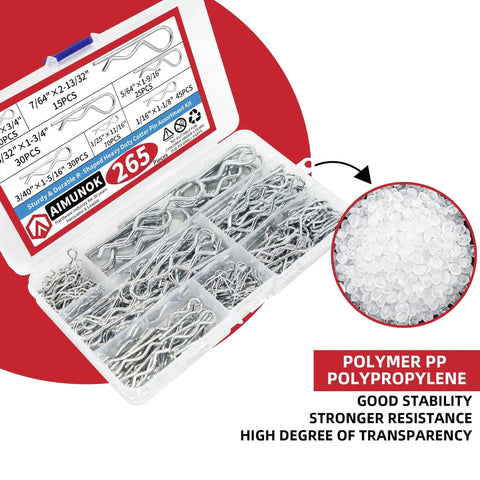 265 Piece R Shaped Cotter Pins Fastener Set For Automotive Marine Tractors with 7 sizes in plastic organizer by AIMUNOK