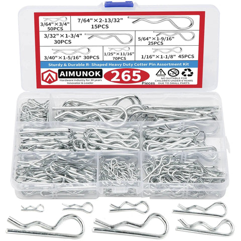 265 Piece R Shaped Cotter Pins Fastener Set For Automotive Marine Tractors Mower Carts Heavy Duty Zinc Plated Steel Hair Pin Assortment Kit
