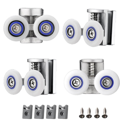 26mm Shower Door Rollers 4PCS Double Twin Top and Bottom Replacement Wheels with Adjustable Height for Sliding Shower Doors