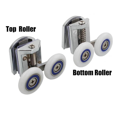 Close-up of 26mm Shower Door Rollers 4PCS Sliding Replacement Wheels Set with Double Twin Top and Bottom Runners for Curved Glass Shower Doors