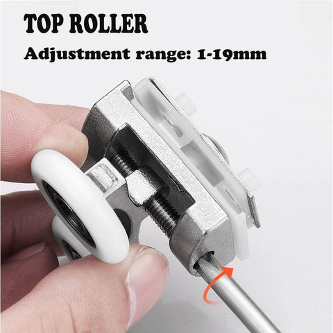 Close-up of a top roller with adjustable height for 26mm Shower Door Rollers 4PCS Double Twin Top and Bottom Replacement Wheels.