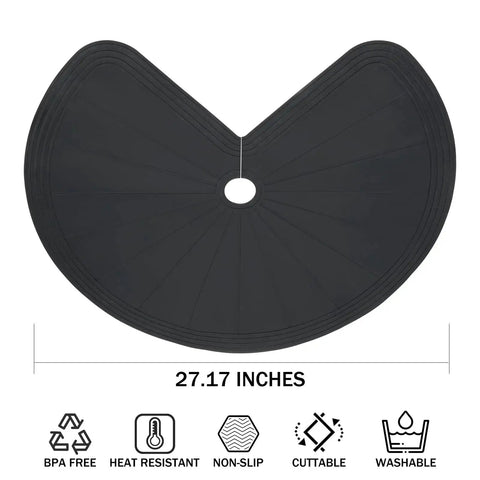 Two Pack 27 Inch Silicone Lazy Susan Shelf Liner Non Slip For Kitchen Cabinets Drawers, black, 27.17-inch diameter, features icons