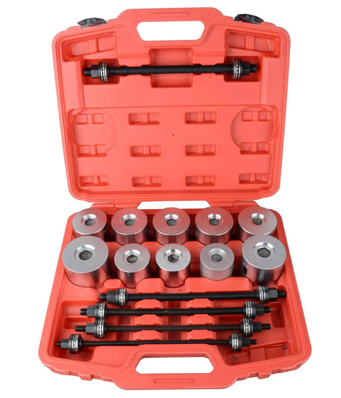 27 Piece Universal Press And Pull Sleeve Kit For Bearing Removal And Installation Tool Set with storage case open showing components