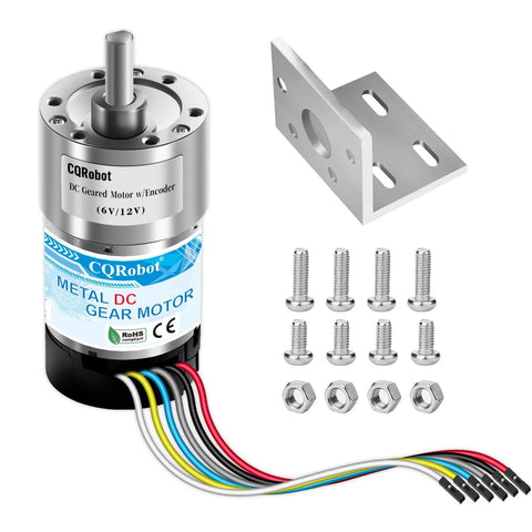270:1 Metal DC Geared-Down Motor 37Dx72.5L mm 6V/12V with 64 CPR Encoder and Bracket, bolts, and wiring